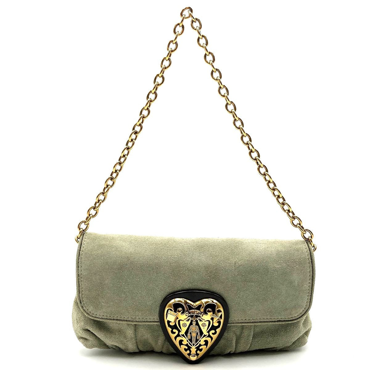 Gucci 208710 Hysteria Handbag in Gold Chain and Green Suede