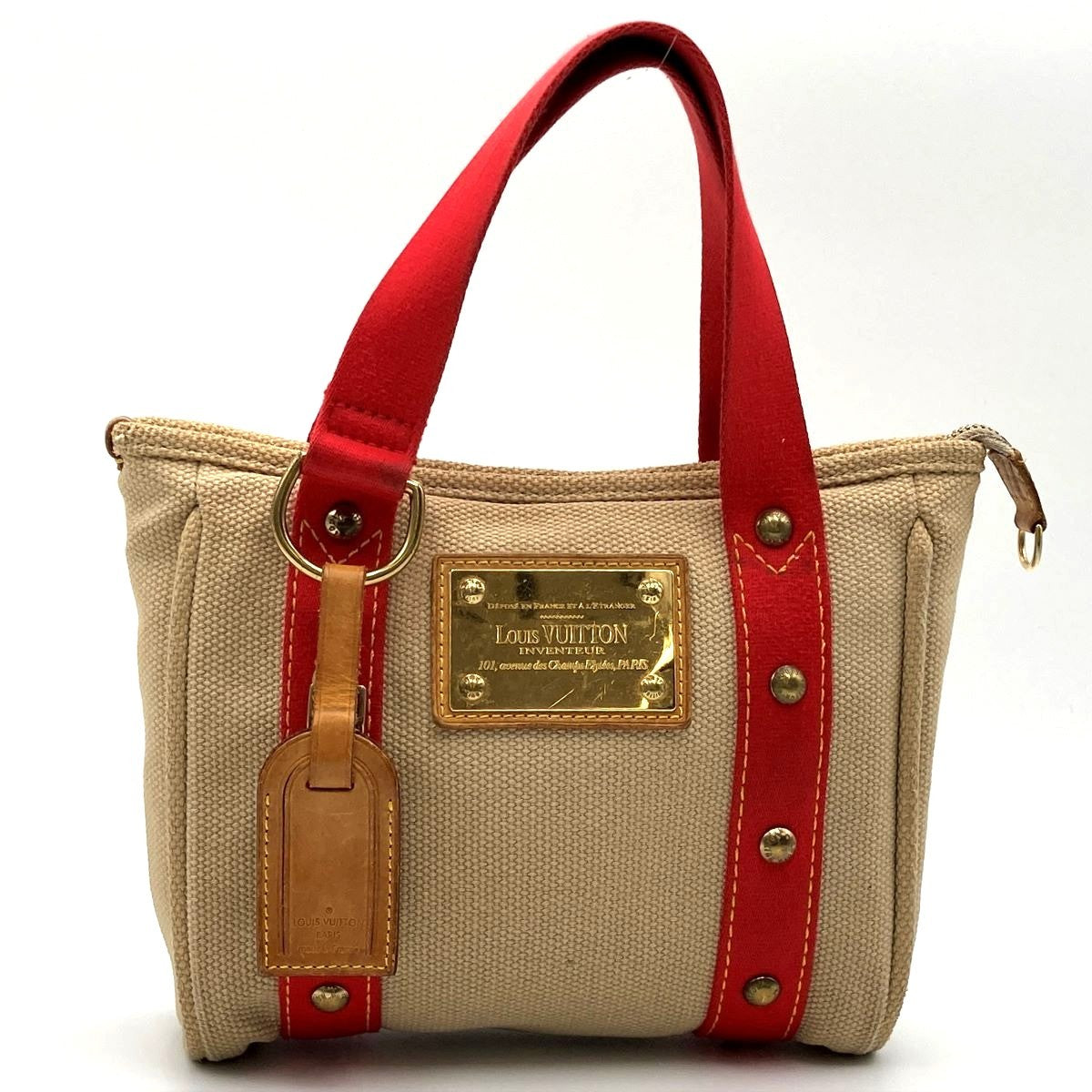 Louis Vuitton M40038 Antigua Cabas PM Handbag Canvas Beige x Red