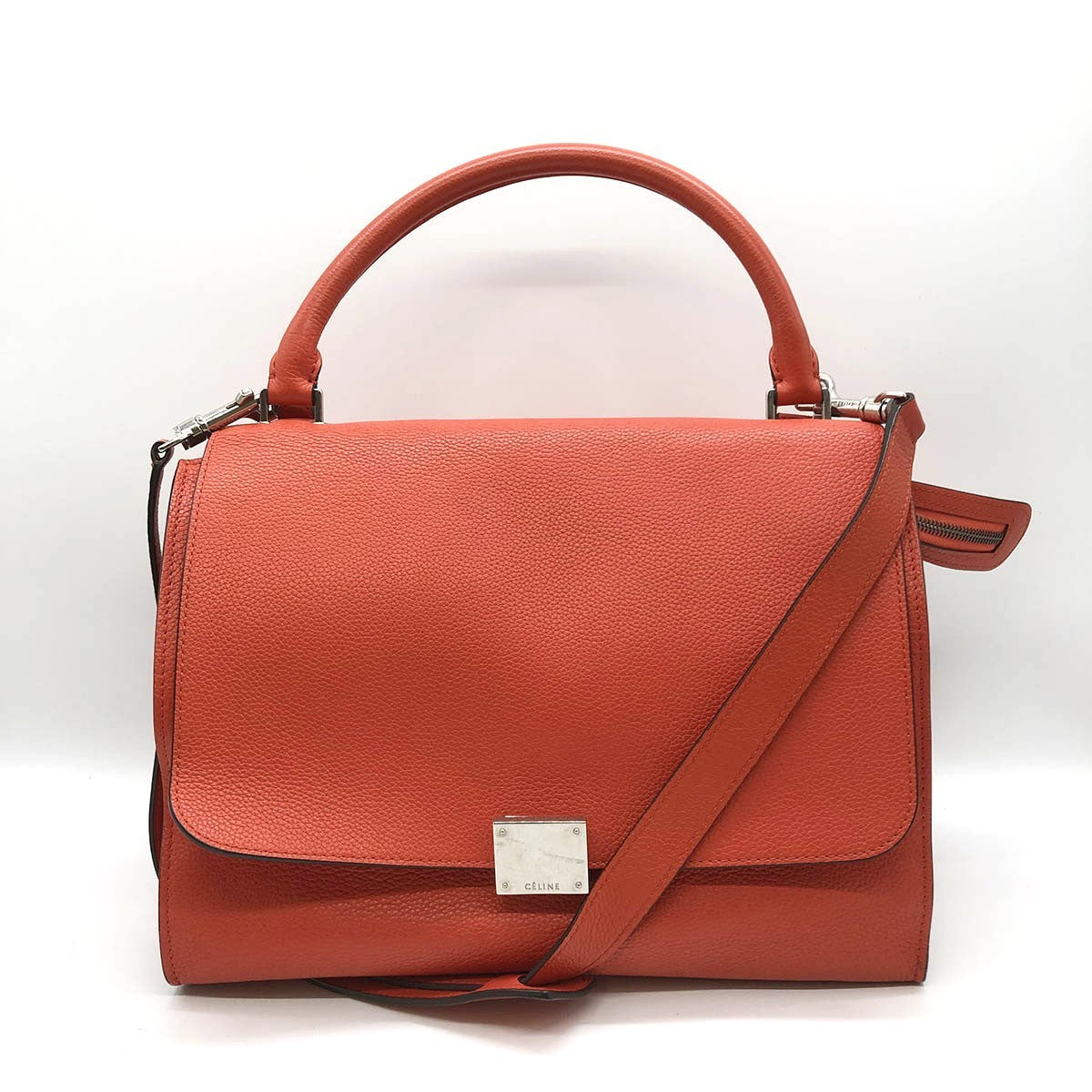 Celine Trapeze Medium 2-Way Handbag/Shoulder Bag Leather Red/Orange