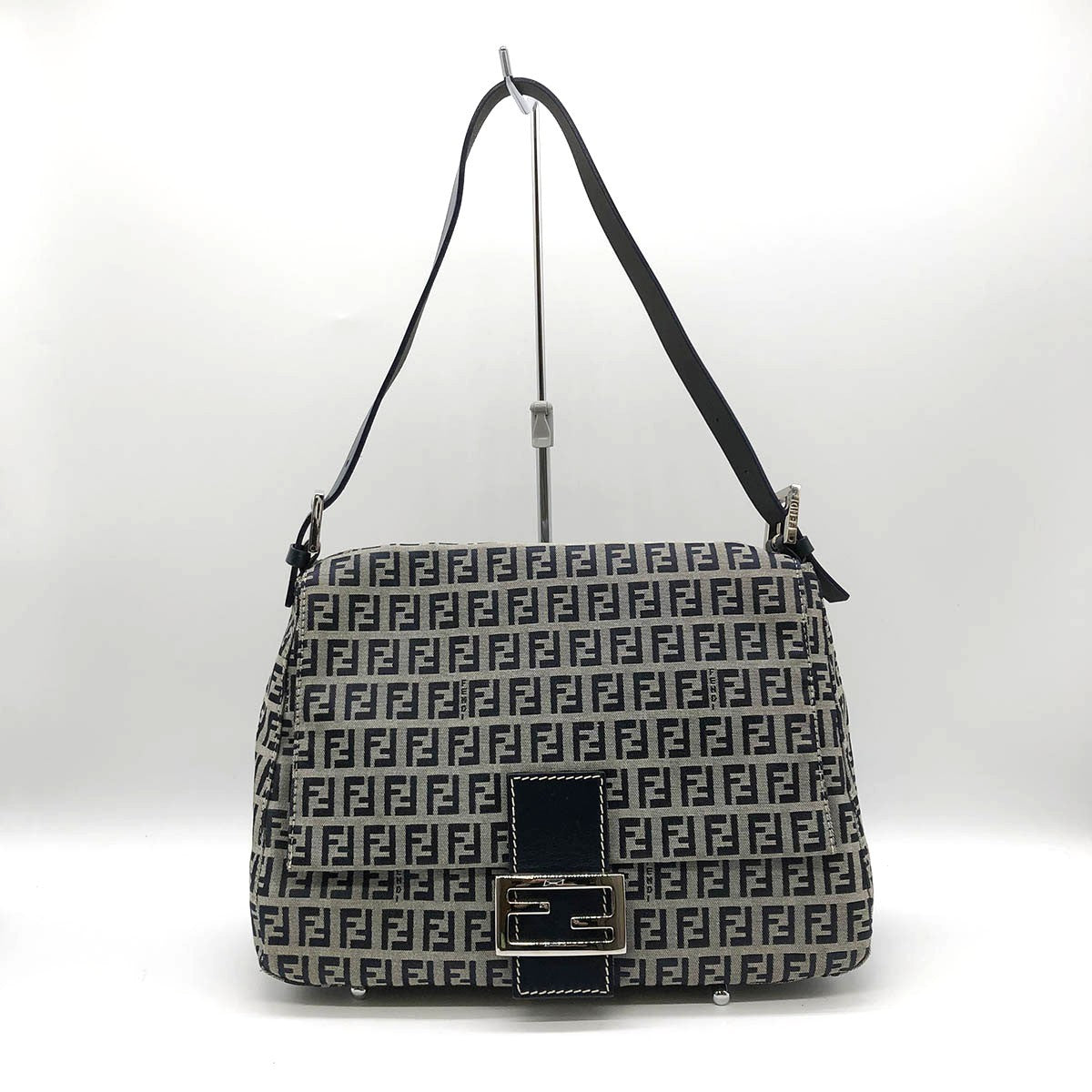 Fendi Zucchino Mamma Bucket Canvas Shoulder Bag in Navy