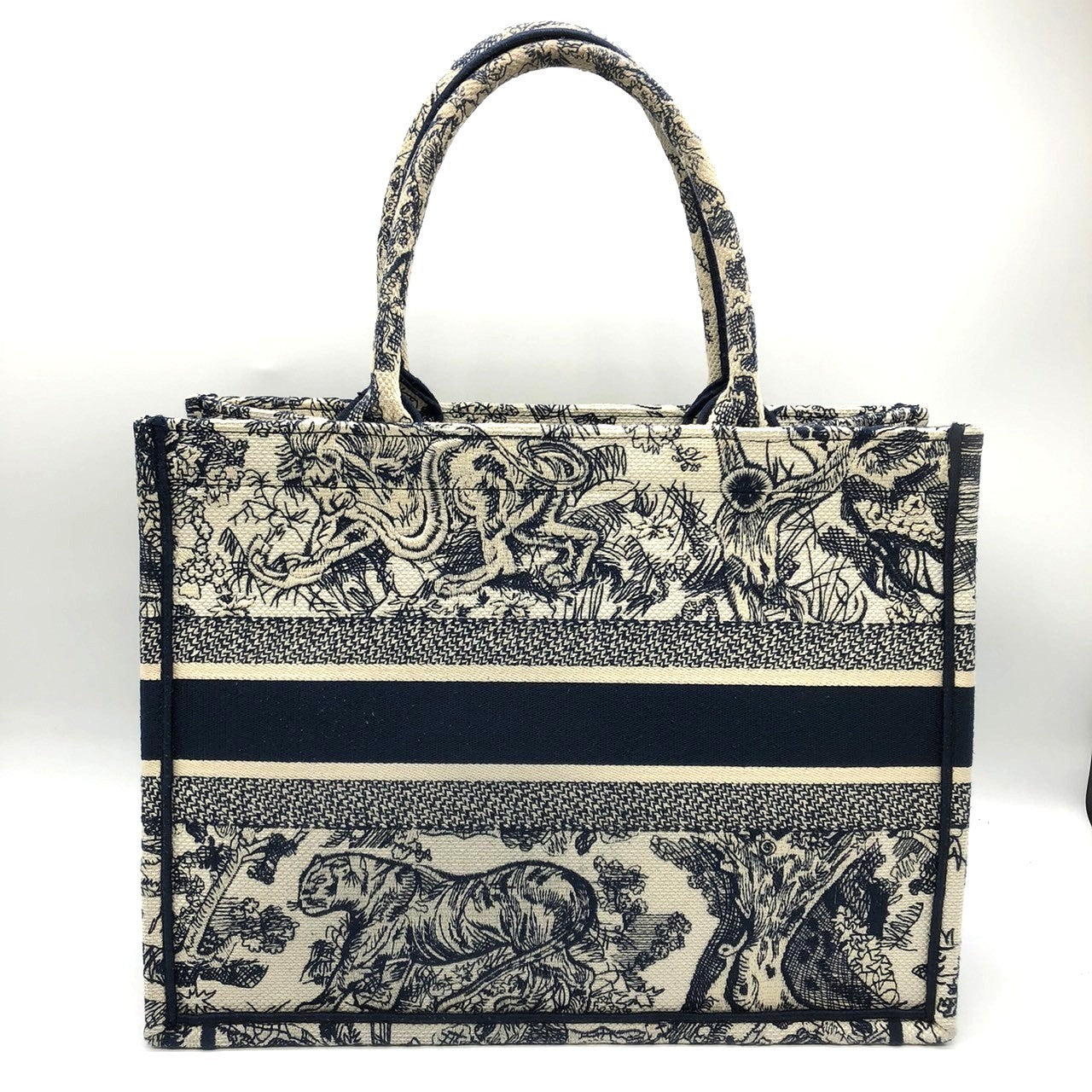 Christian Dior Book Tote Medium Toile de Jouy Sauvage Tote Bag in Navy Blue Tiger Canvas