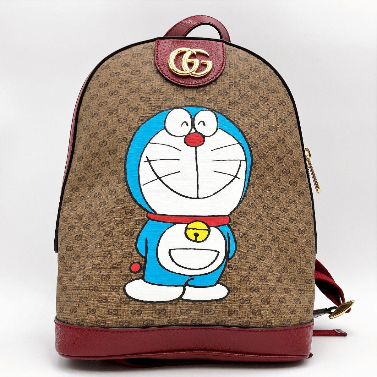 Gucci 647816 Doraemon Collaboration Backpack Mini GG Supreme PVC x Leather Brown Red