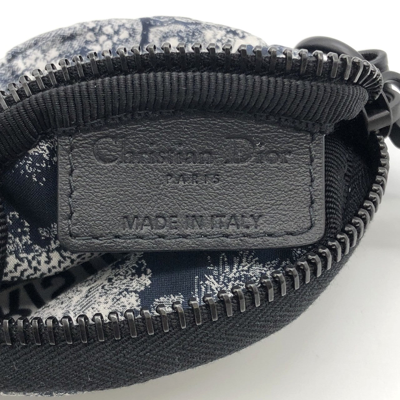 Christian Dior coin case in white/blue with tiger print on fabric