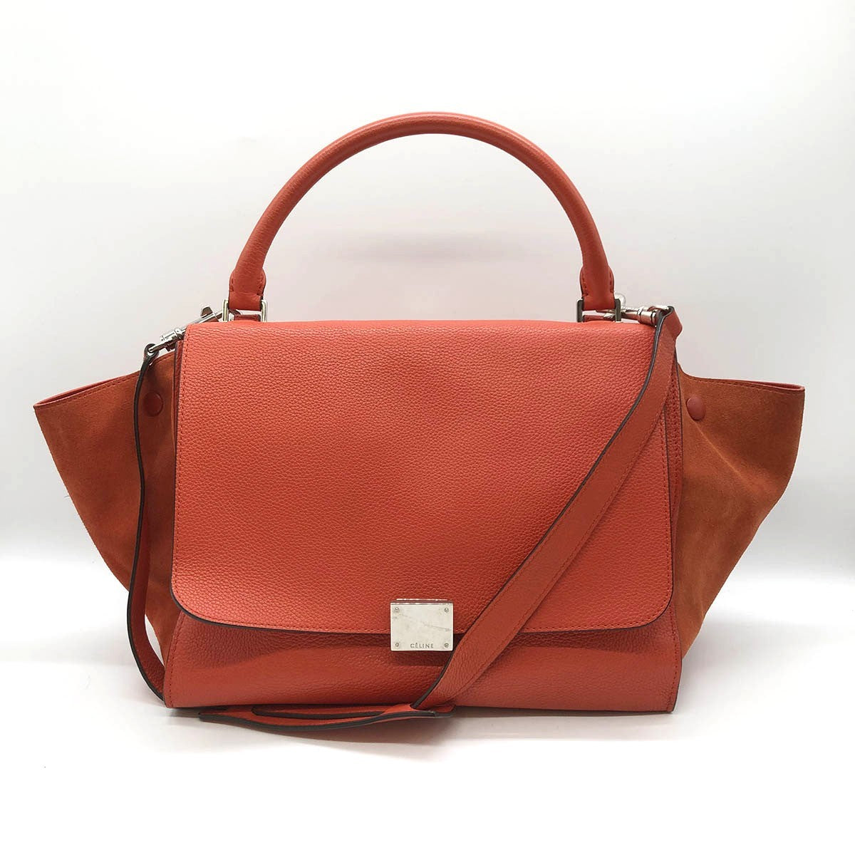 Celine Trapeze Medium 2-Way Handbag/Shoulder Bag Leather Red/Orange