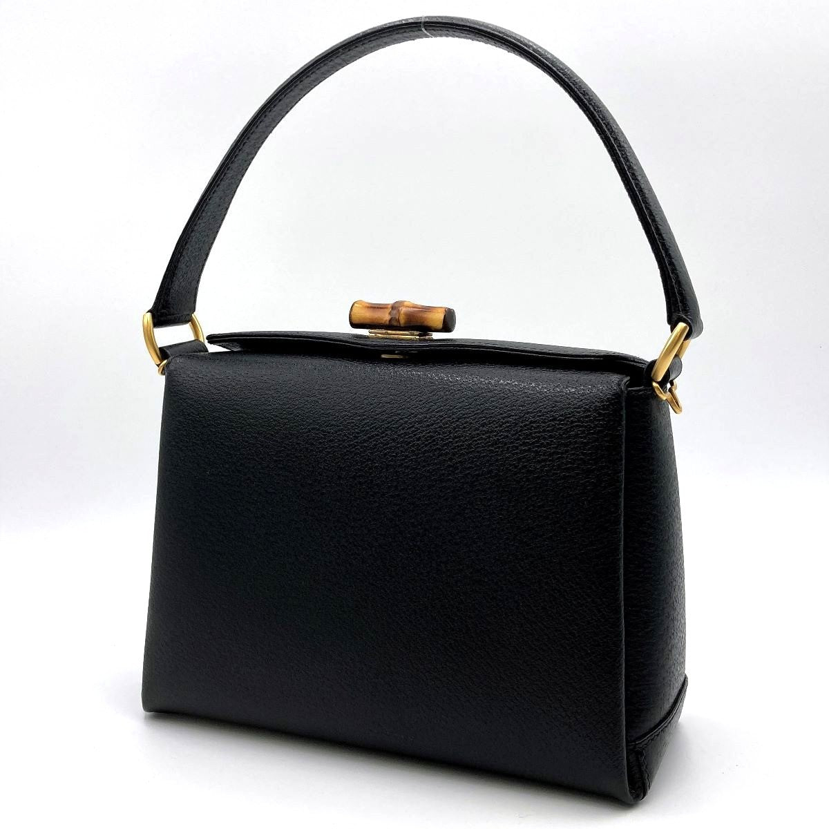 Gucci 000 2046 Bamboo Turnlock Handbag in Old Gucci Leather and Black