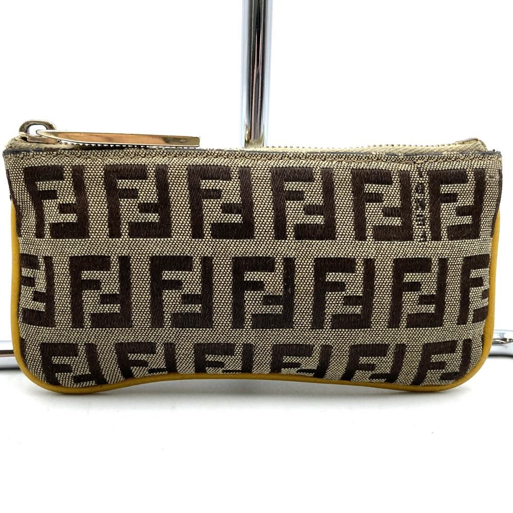 Fendi Zucchino Coin Case with Keychain CA1611916 Canvas Brown/Yellow