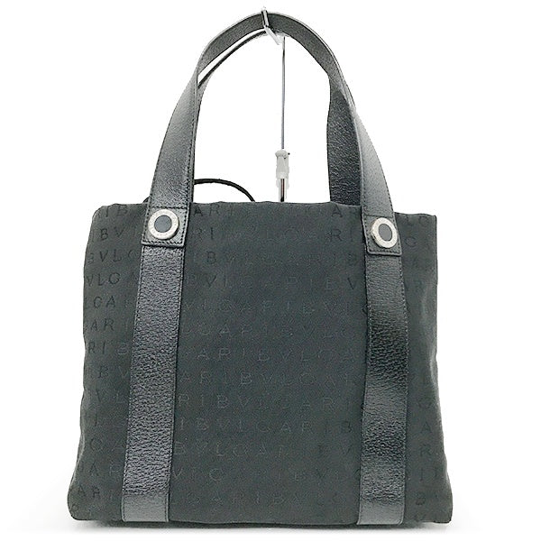 Bvlgari bag handbag tote bag black canvas and leather with pouch and logo