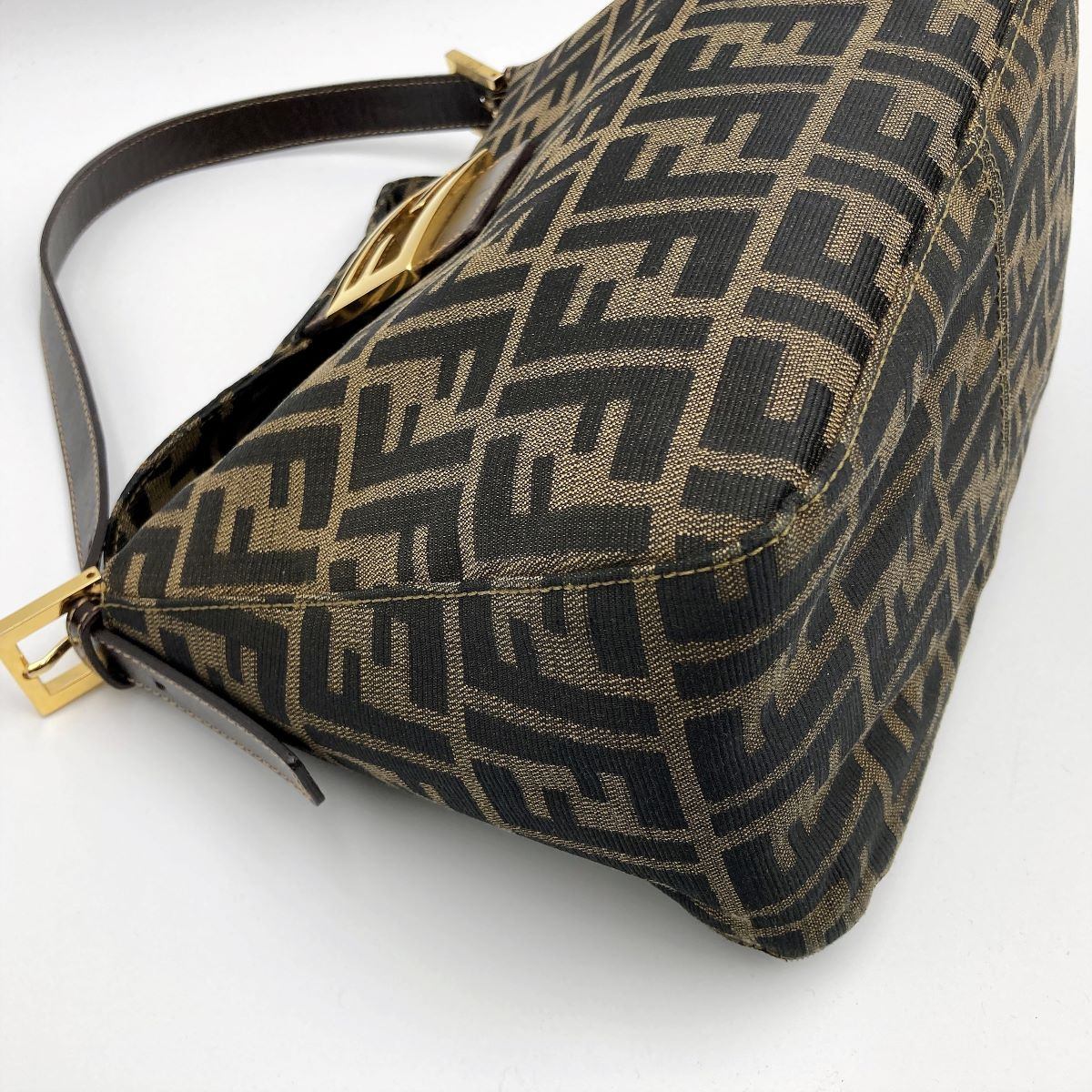 Fendi Mamma Bucket handbag in brown nylon Zucca with gold hardware