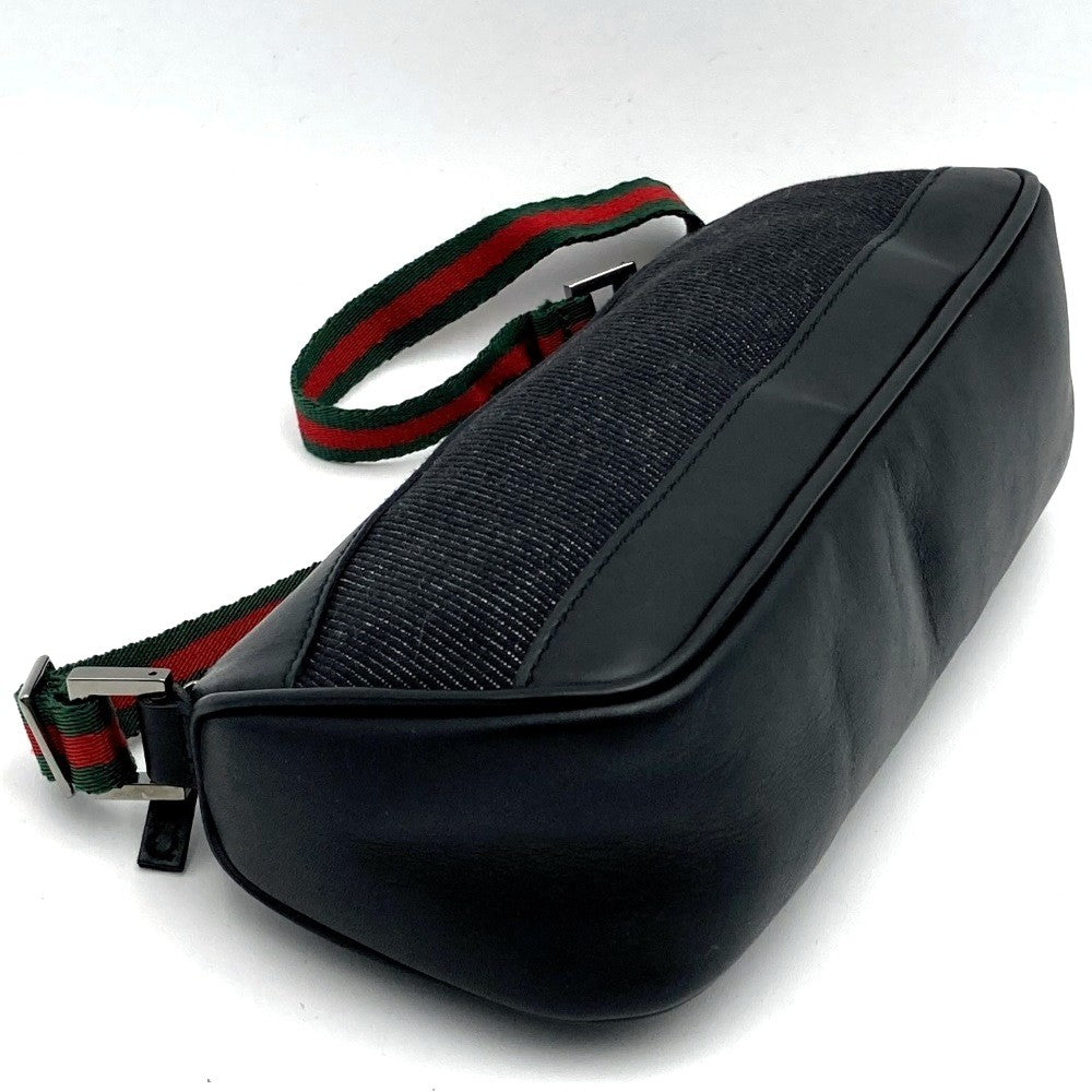 Gucci 92820 Pouch Handbag Black Canvas Sherry Line Brand Name