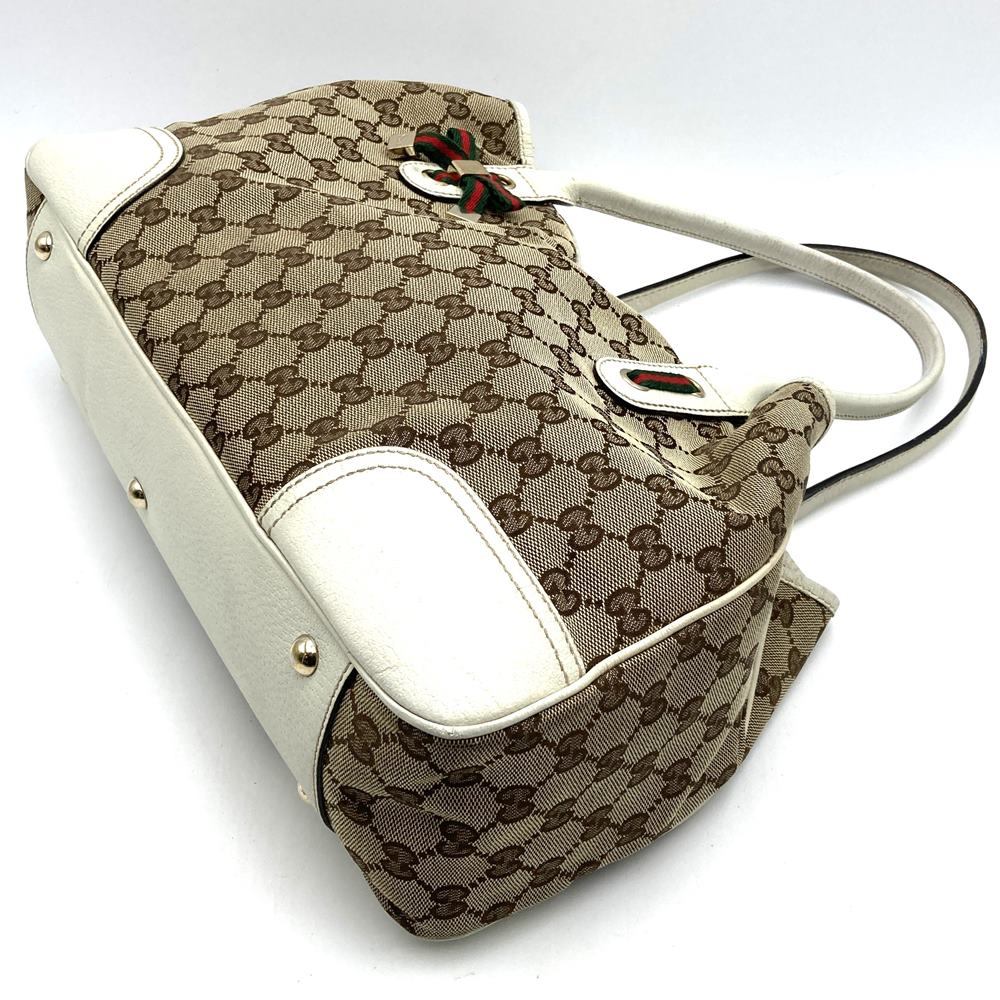 Gucci Princess 163805 Tote Bag, Sherry Line, Horizontal Shoulder Bag, GG Canvas, Brown/White