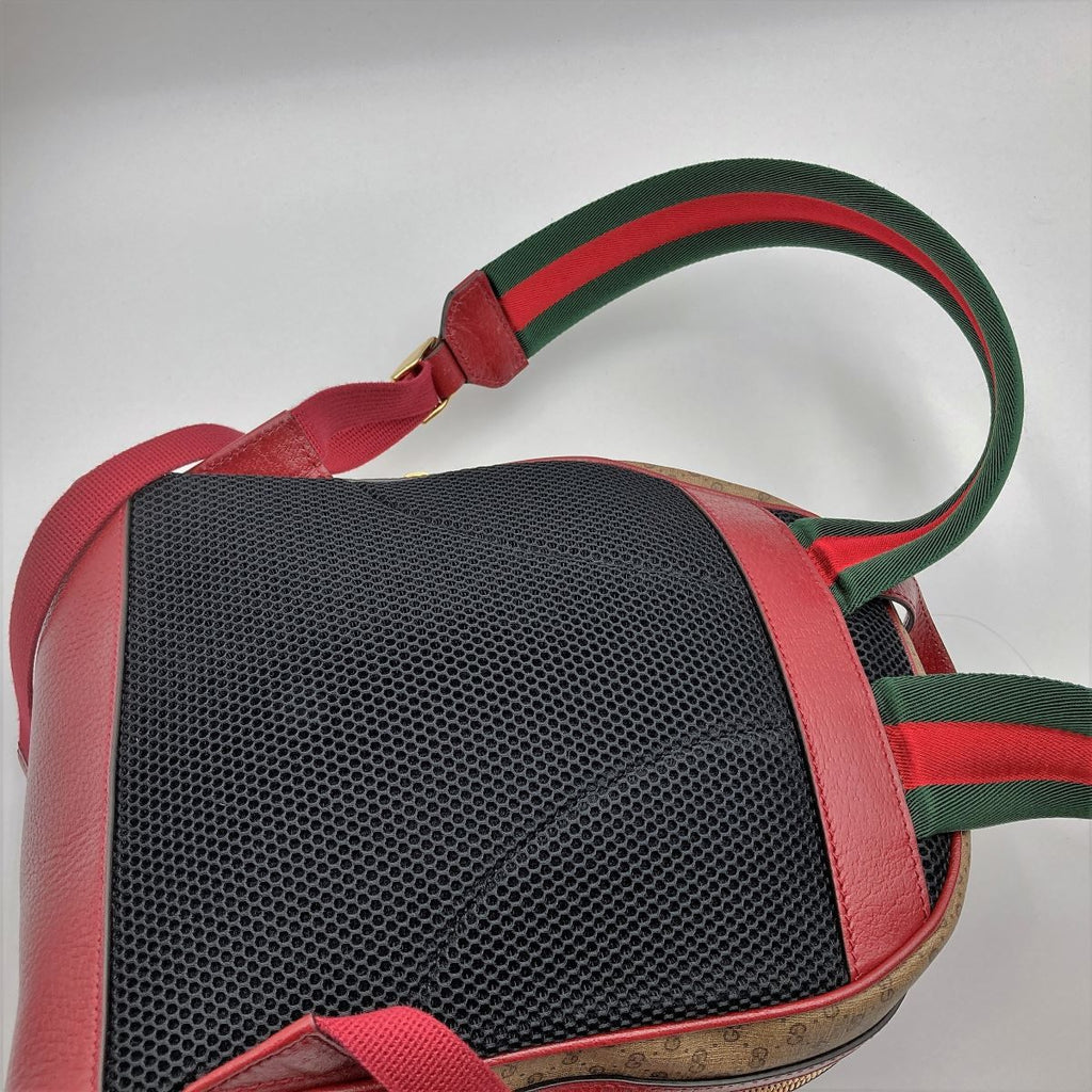 Gucci 647816 Doraemon Collaboration Backpack Mini GG Supreme PVC x Leather Brown Red