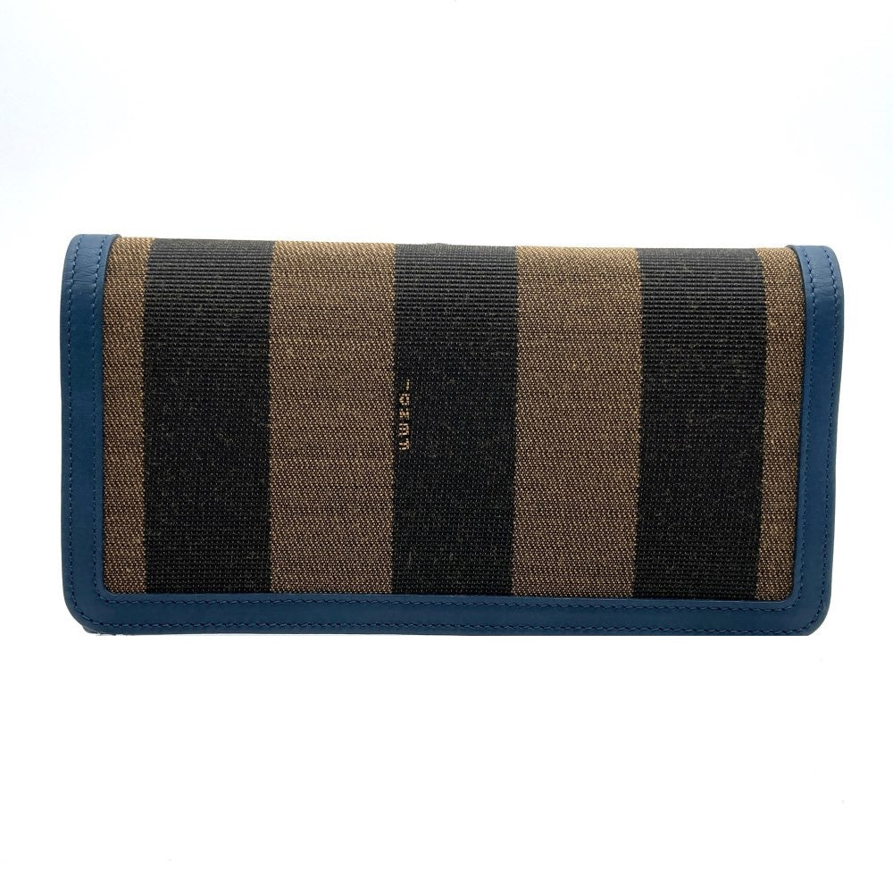 Fendi long wallet in pecan print canvas and leather, brown and blue, 8M0298