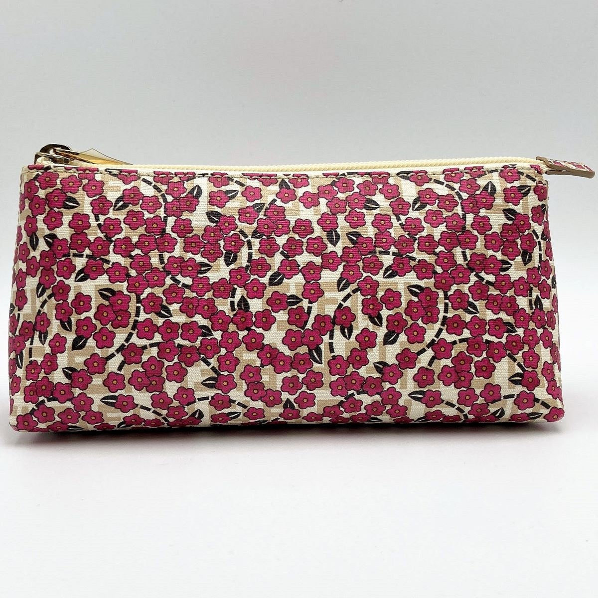 Rare /// Fendi 7N0038 Makeup Pouch Zucchino Floral Print Beige Pink