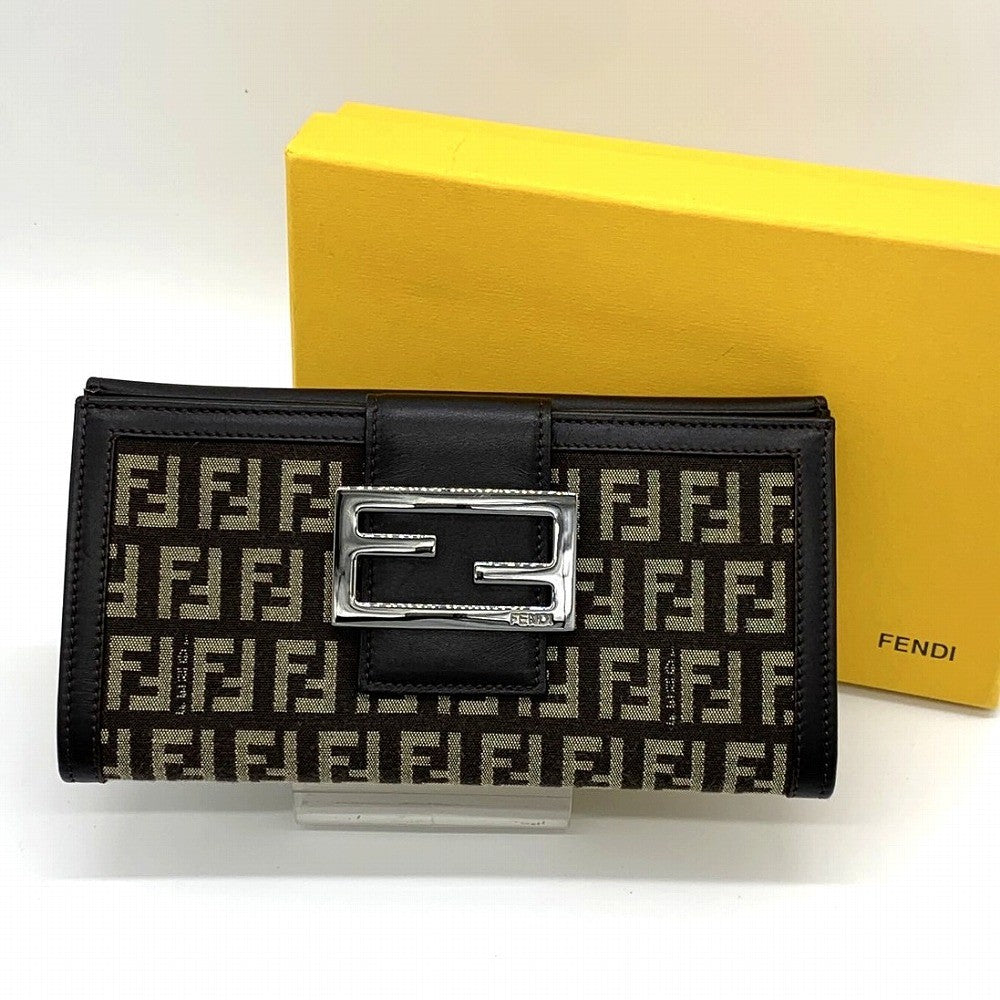 Fendi Zucchino 8M0032 Long Wallet in FF Pattern Canvas, Dark Brown
