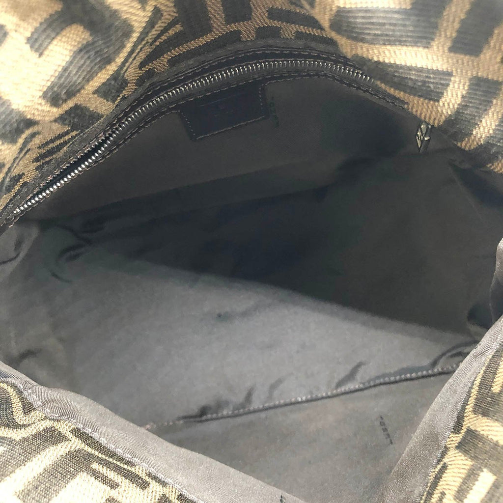 Fendi Mamma Bucket Shoulder Bag in Brown Nylon Canvas with Silver Hardware