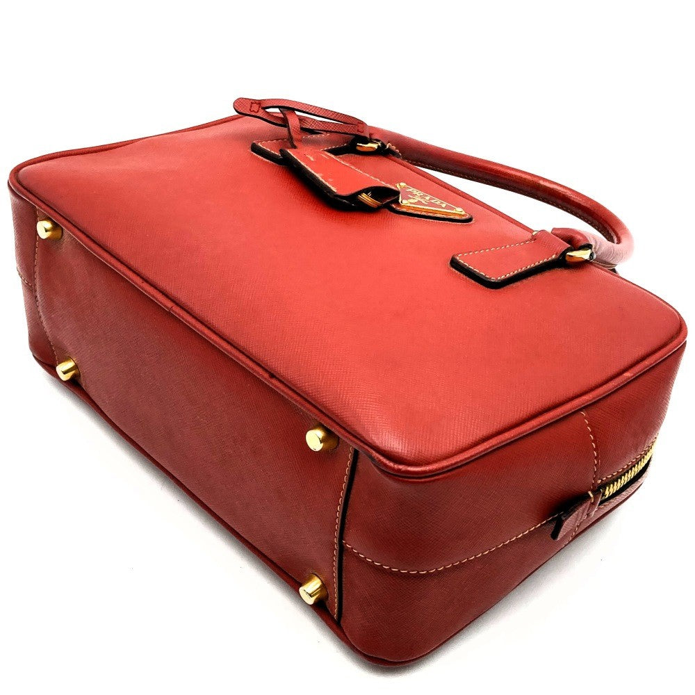 Prada Handbag with Triangular Plate, Leather, Red, BN1113, Guarantee Card Included