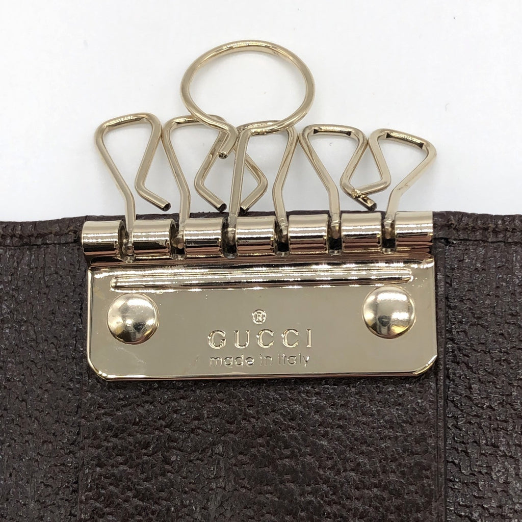 Gucci 181673 Key Case, Brown GG Canvas/Leather, Sherry Line