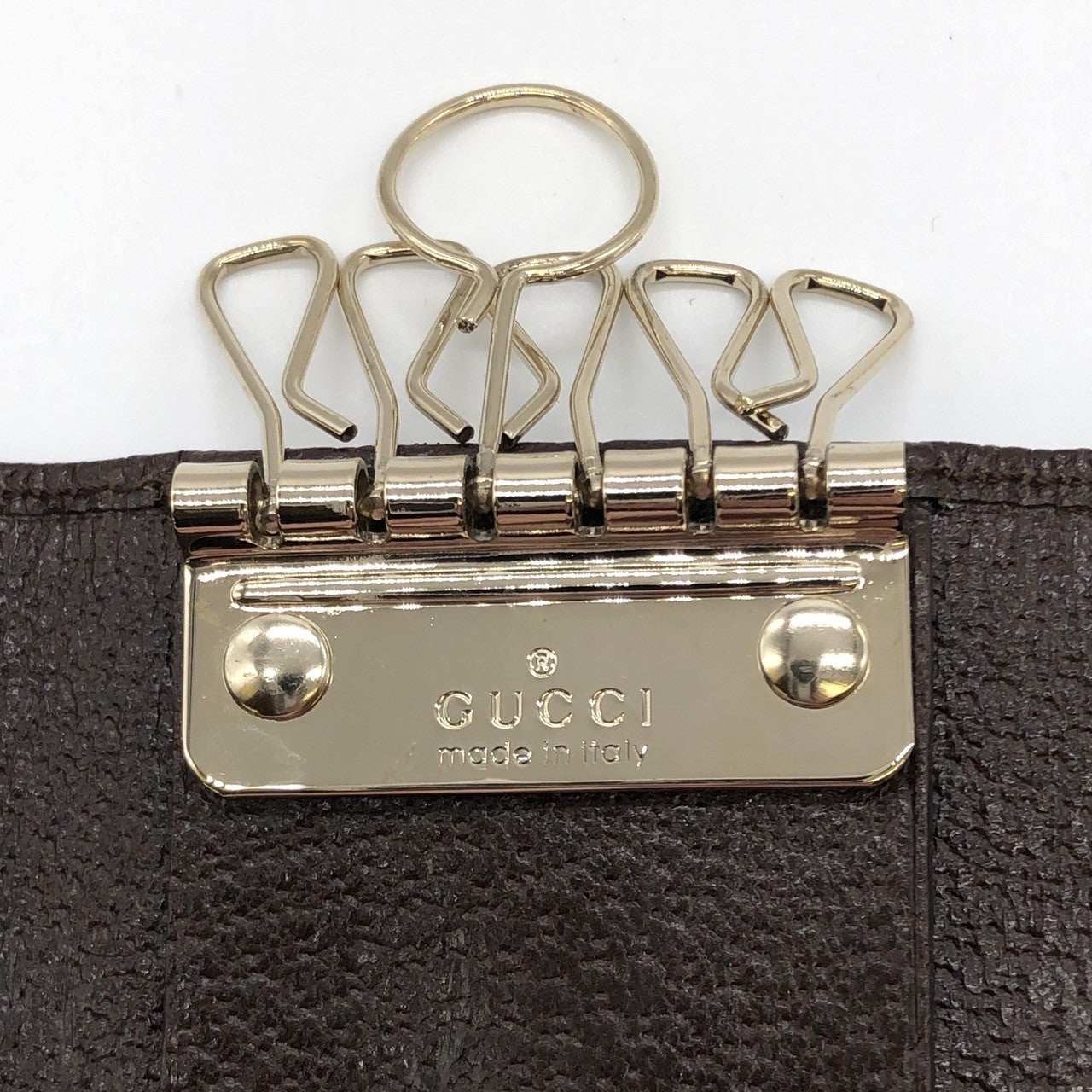 Gucci 181673 Key Case, Brown GG Canvas/Leather, Sherry Line