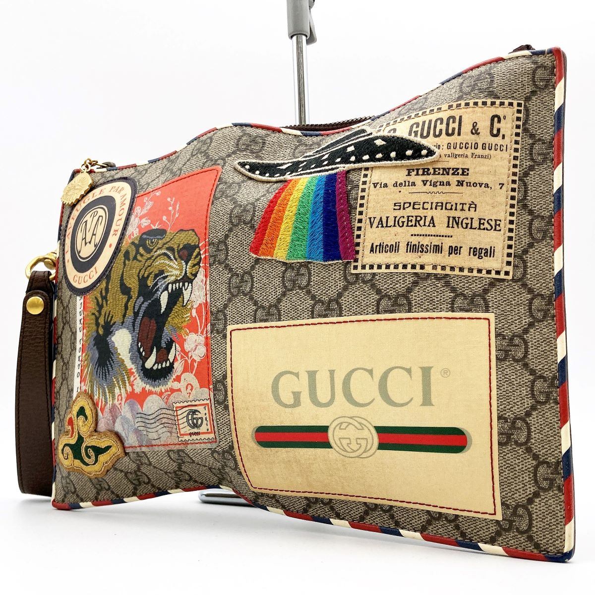 Gucci 473915 Courier Clutch Bag with GG Supreme Multi-Patch PVC in Multicolor