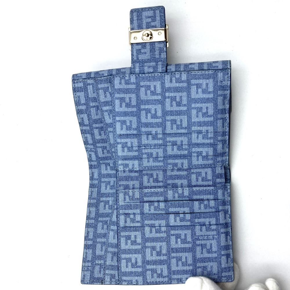 Fendi Zucchino Bifold Compact Wallet in Light Blue with PVC and Silver Hardware, Box Included