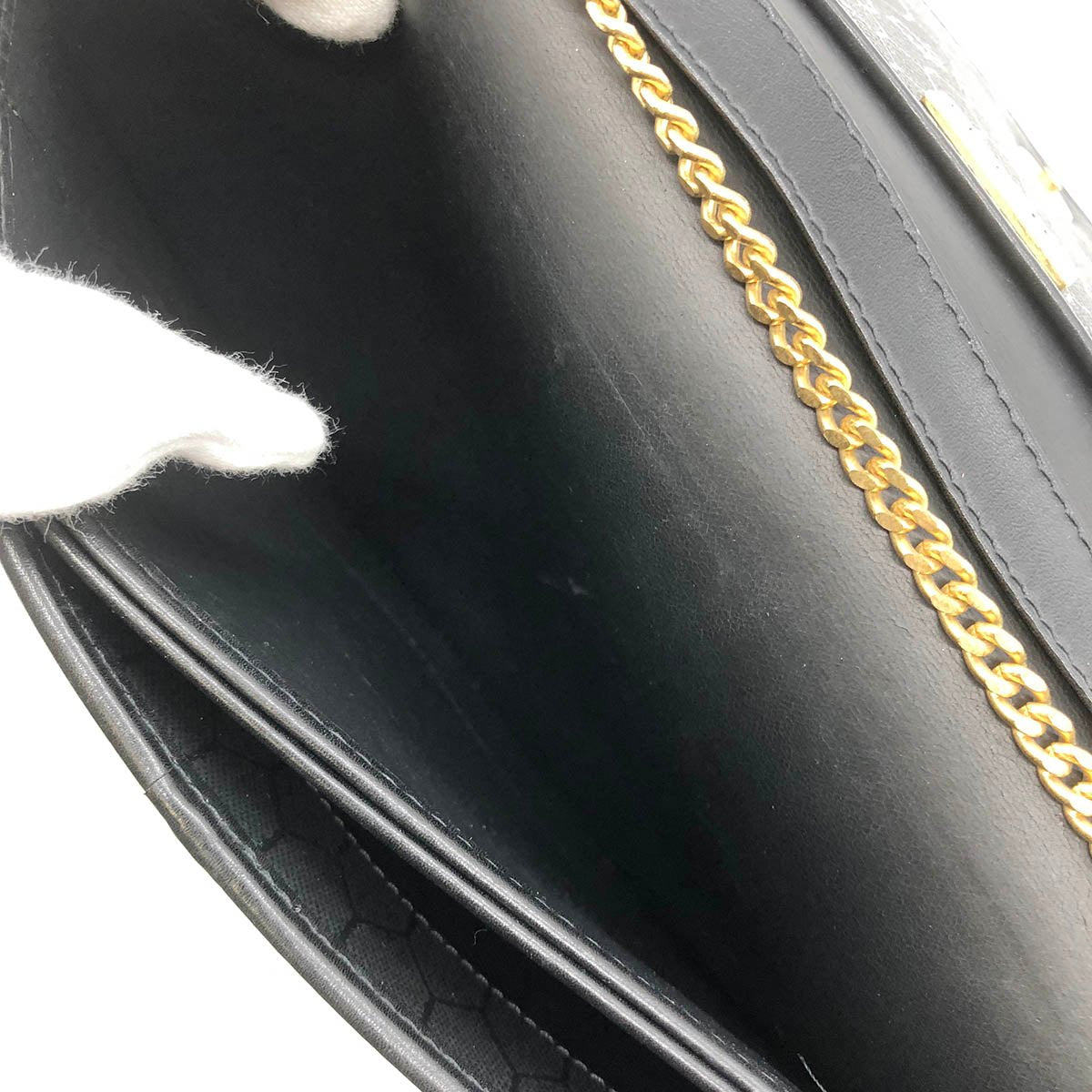 Dior Chain Shoulder Bag PVC Honeycomb Black Gold