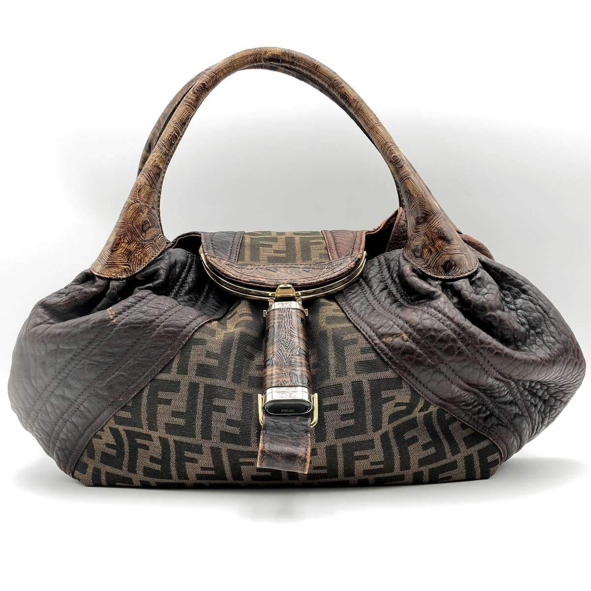 Fendi 8BR511 Spy Bag Handbag in Vintage Zucca Canvas and Leather, Brown