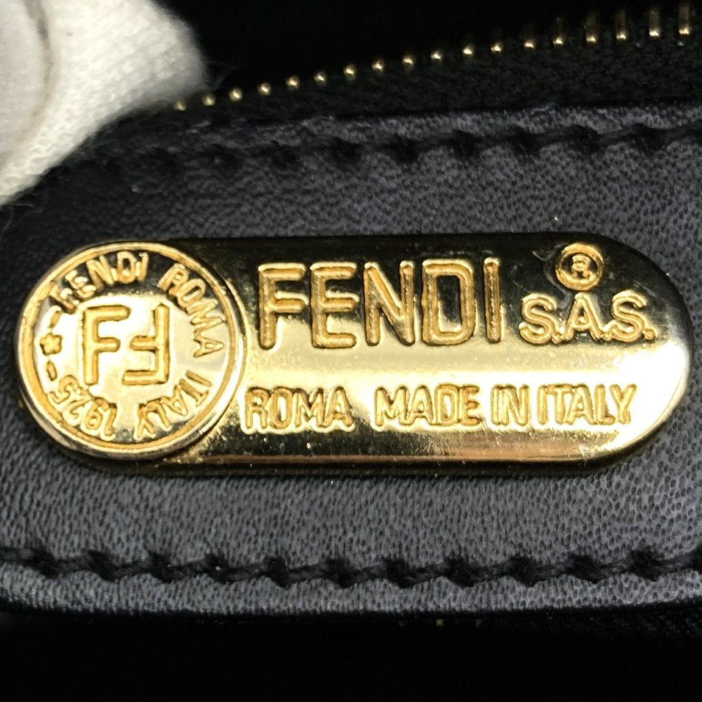 Fendi Pecan Shoulder Bag in PVC/Leather, Black Vertical Stripes