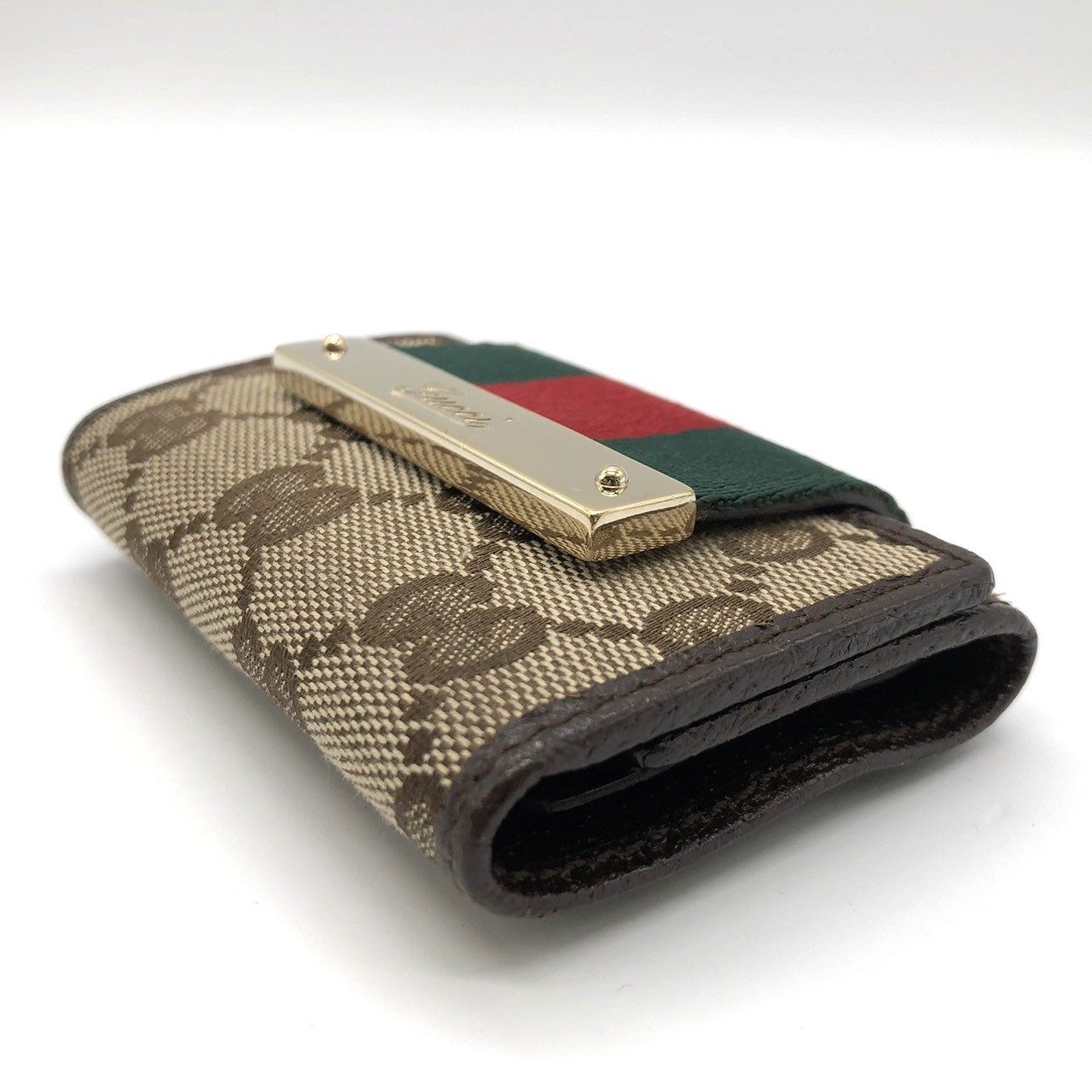 Gucci 181673 Key Case, Brown GG Canvas/Leather, Sherry Line