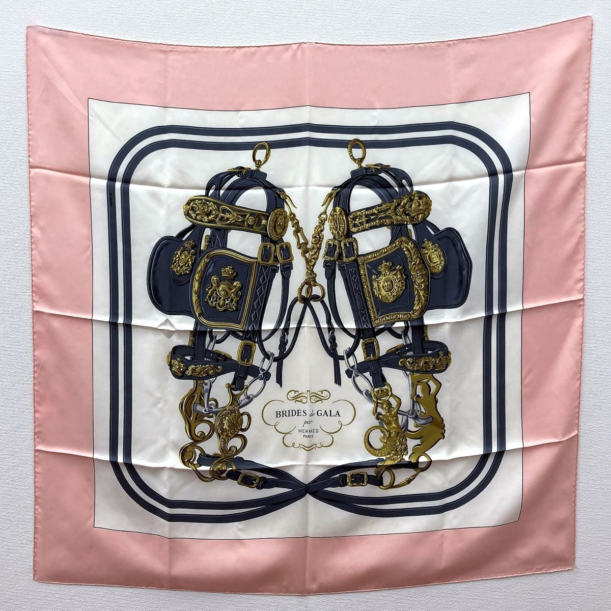 Hermès Carré 90 Brides de Gala Scarf in Pink and White
