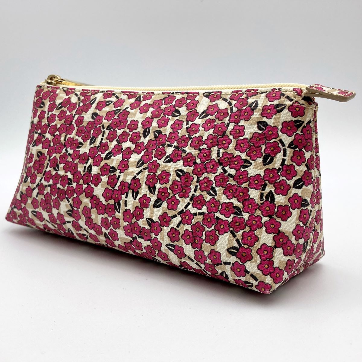 Rare /// Fendi 7N0038 Makeup Pouch Zucchino Floral Print Beige Pink