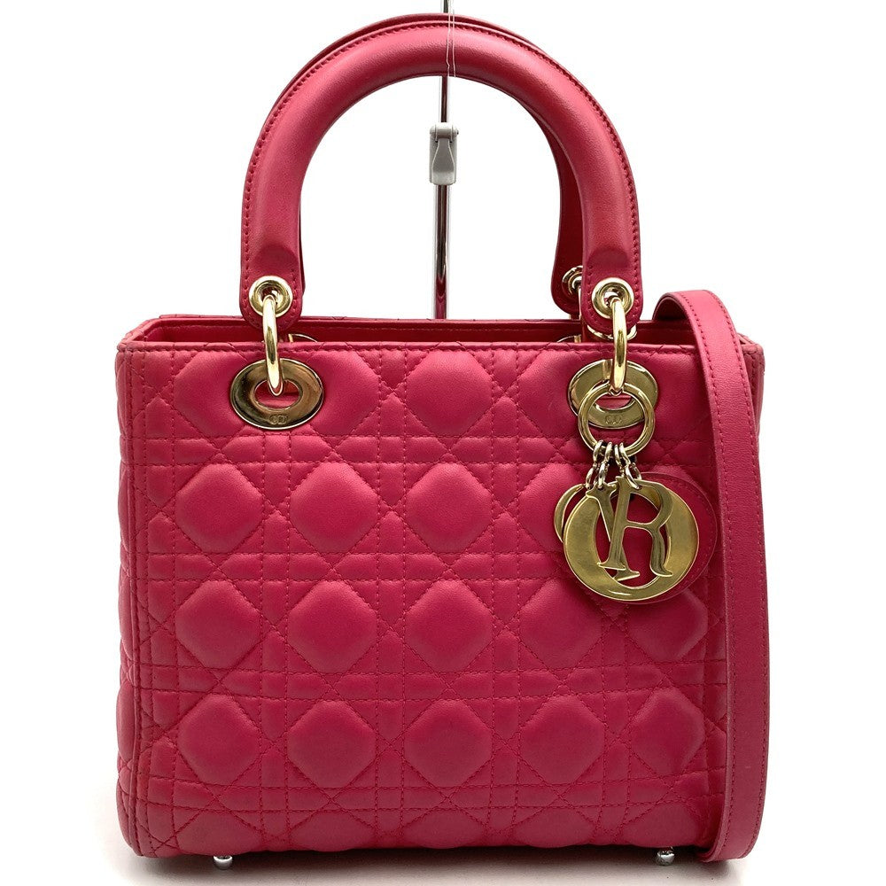 Dior Lady Dior Medium 2-Way Shoulder Bag/Handbag in Pink Leather with Gold Hardware