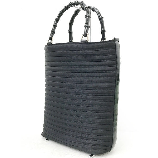 Gucci 002 1998 0353 Bamboo Tote Bag Handbag Nylon and Leather Black Old Gucci