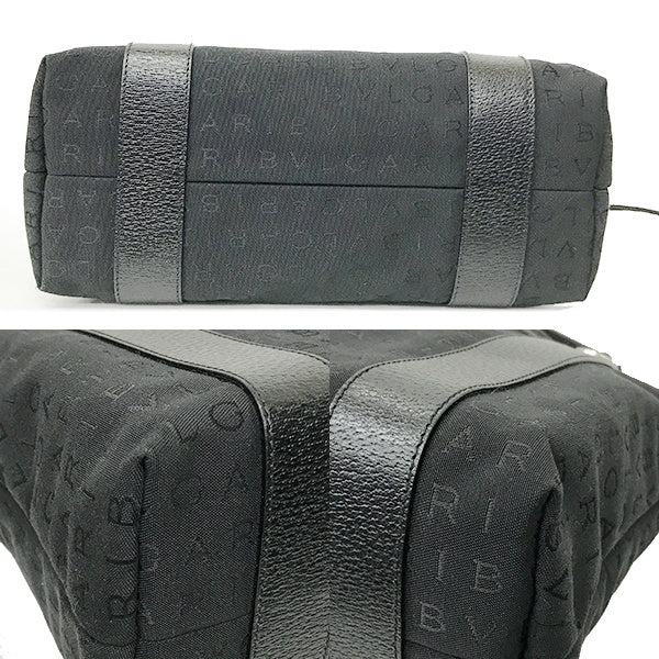 Bvlgari bag handbag tote bag black canvas and leather with pouch and logo