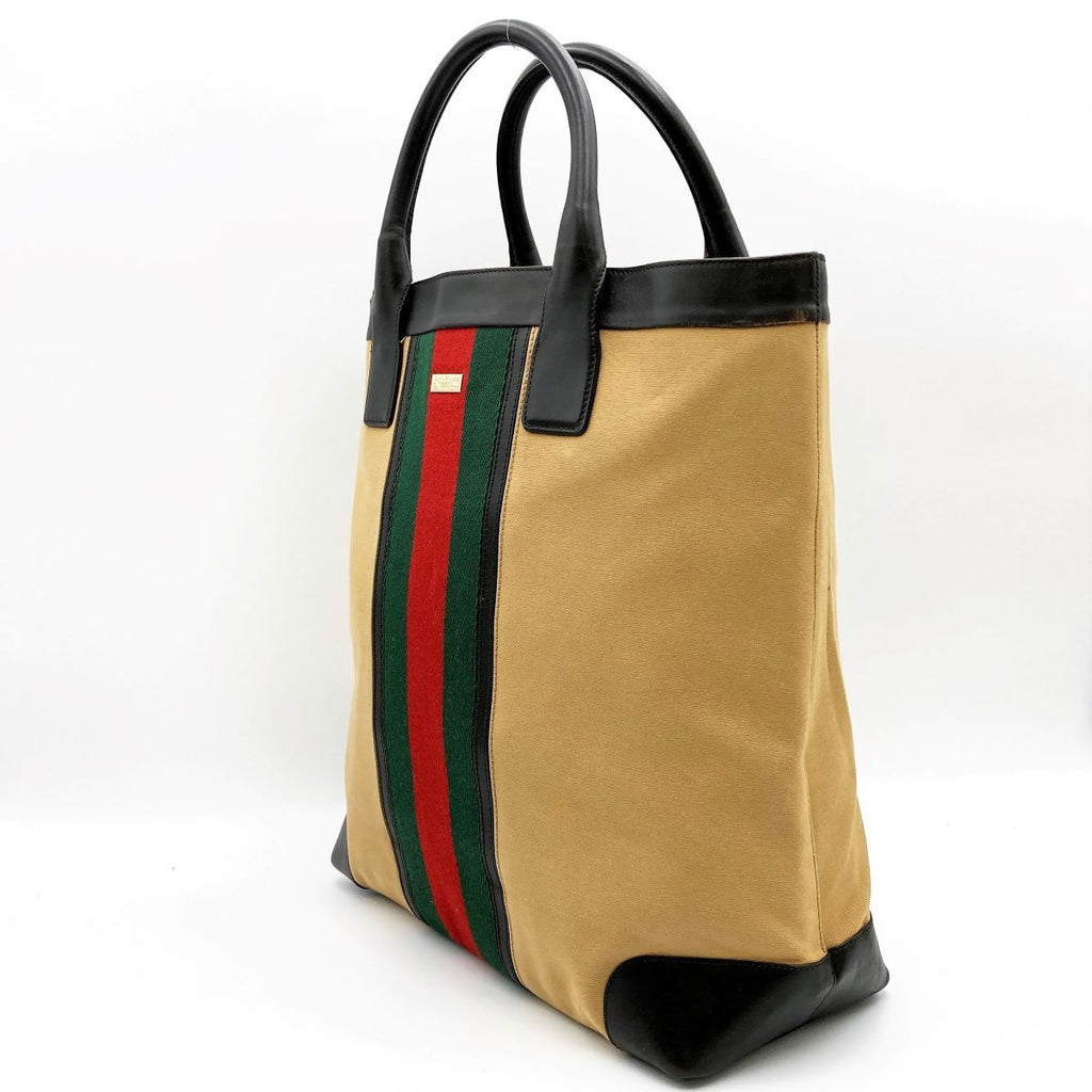 Gucci 002 1121 Tote Bag Canvas Leather Sherry Line Brown