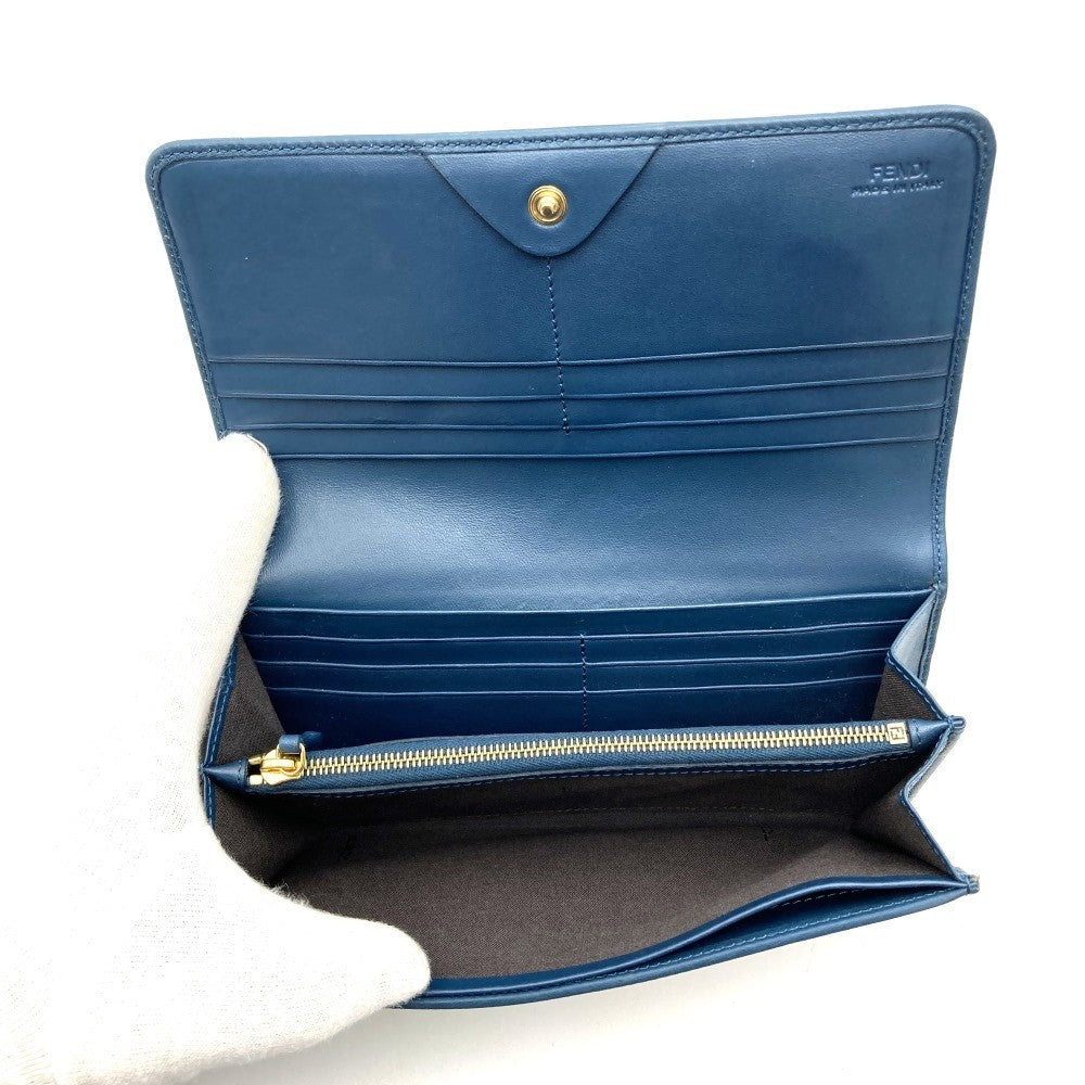 Fendi long wallet in pecan print canvas and leather, brown and blue, 8M0298