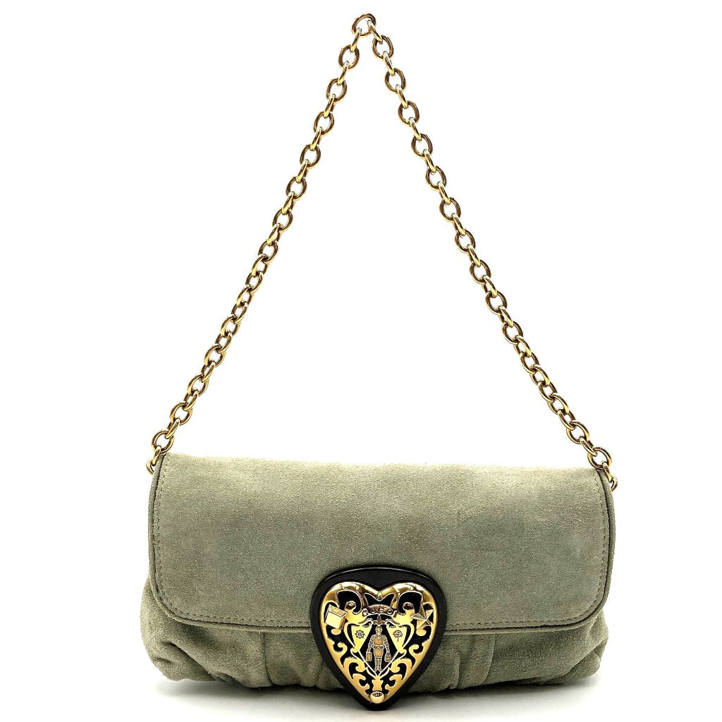 Gucci 208710 Hysteria Handbag in Gold Chain and Green Suede