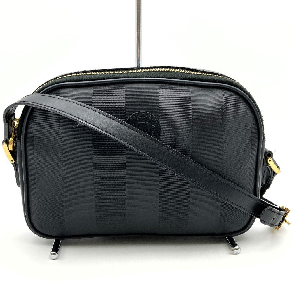 Fendi Pecan Shoulder Bag in PVC/Leather, Black Vertical Stripes