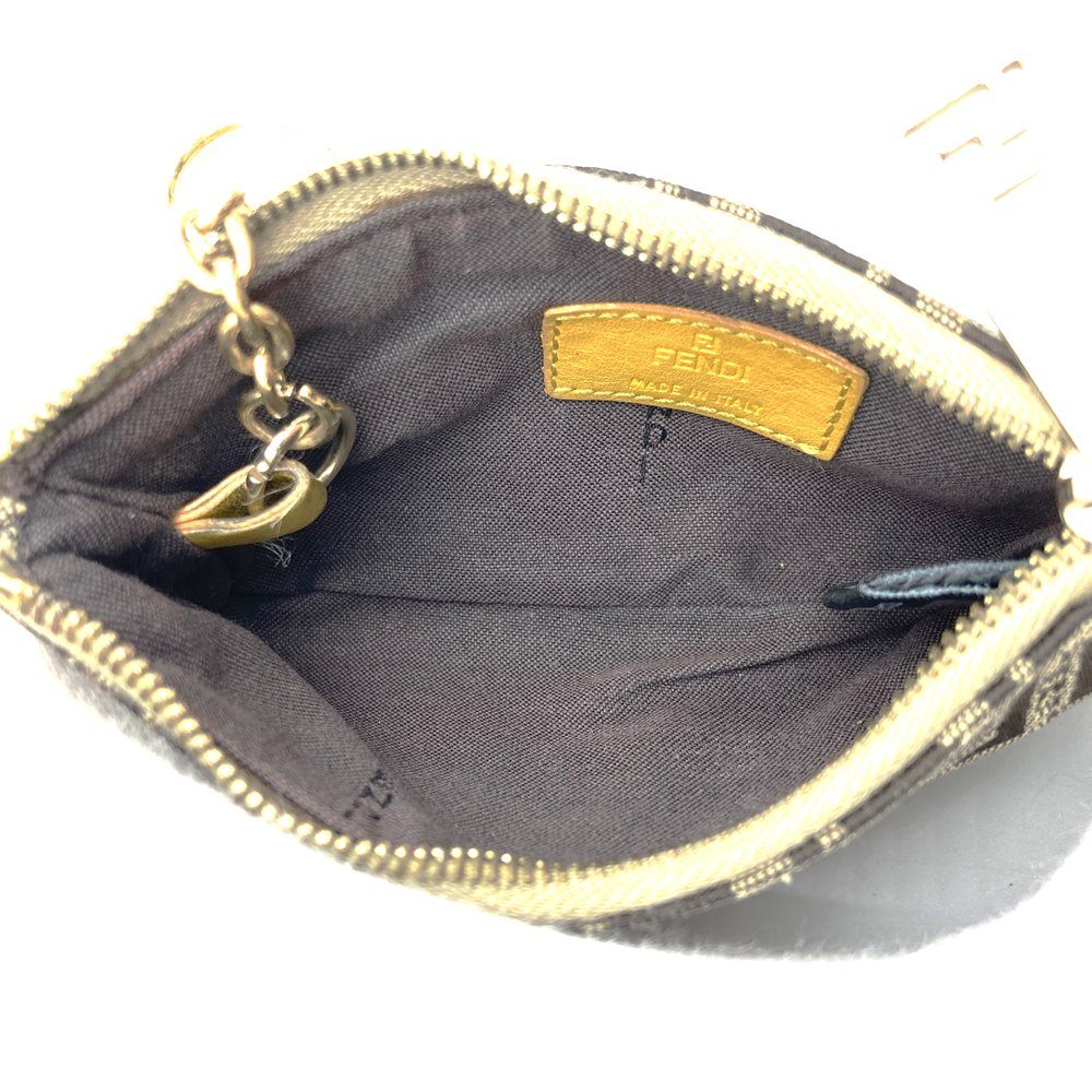 Fendi Zucchino Coin Case with Keychain CA1611916 Canvas Brown/Yellow
