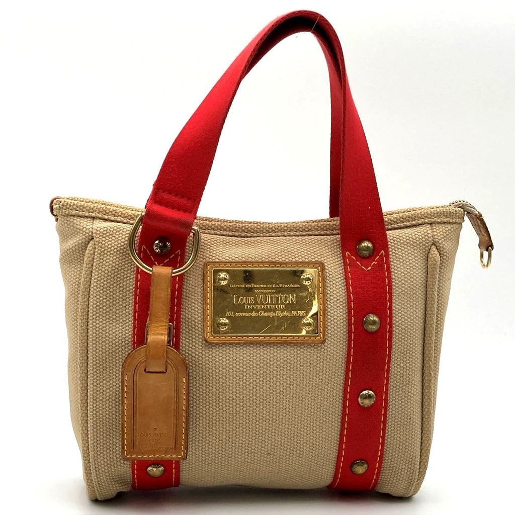 Louis Vuitton M40038 Antigua Cabas PM Handbag Canvas Beige x Red