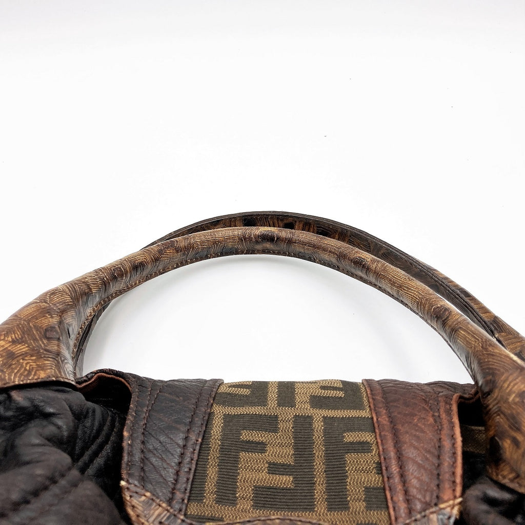 Fendi 8BR511 Spy Bag Handbag in Vintage Zucca Canvas and Leather, Brown