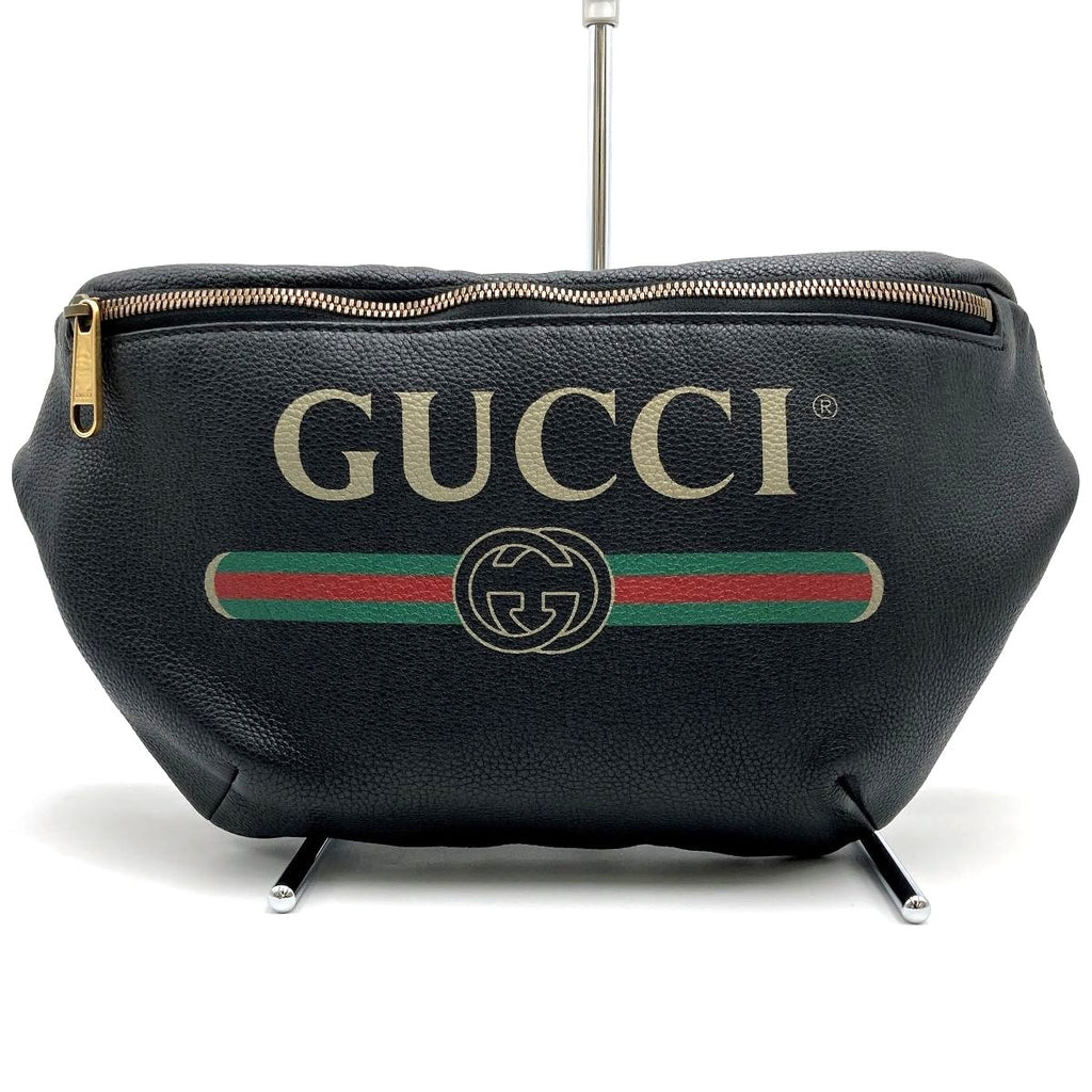 Gucci 493869 Sherry Line Waist Bag/Waist Pouch in Black Leather