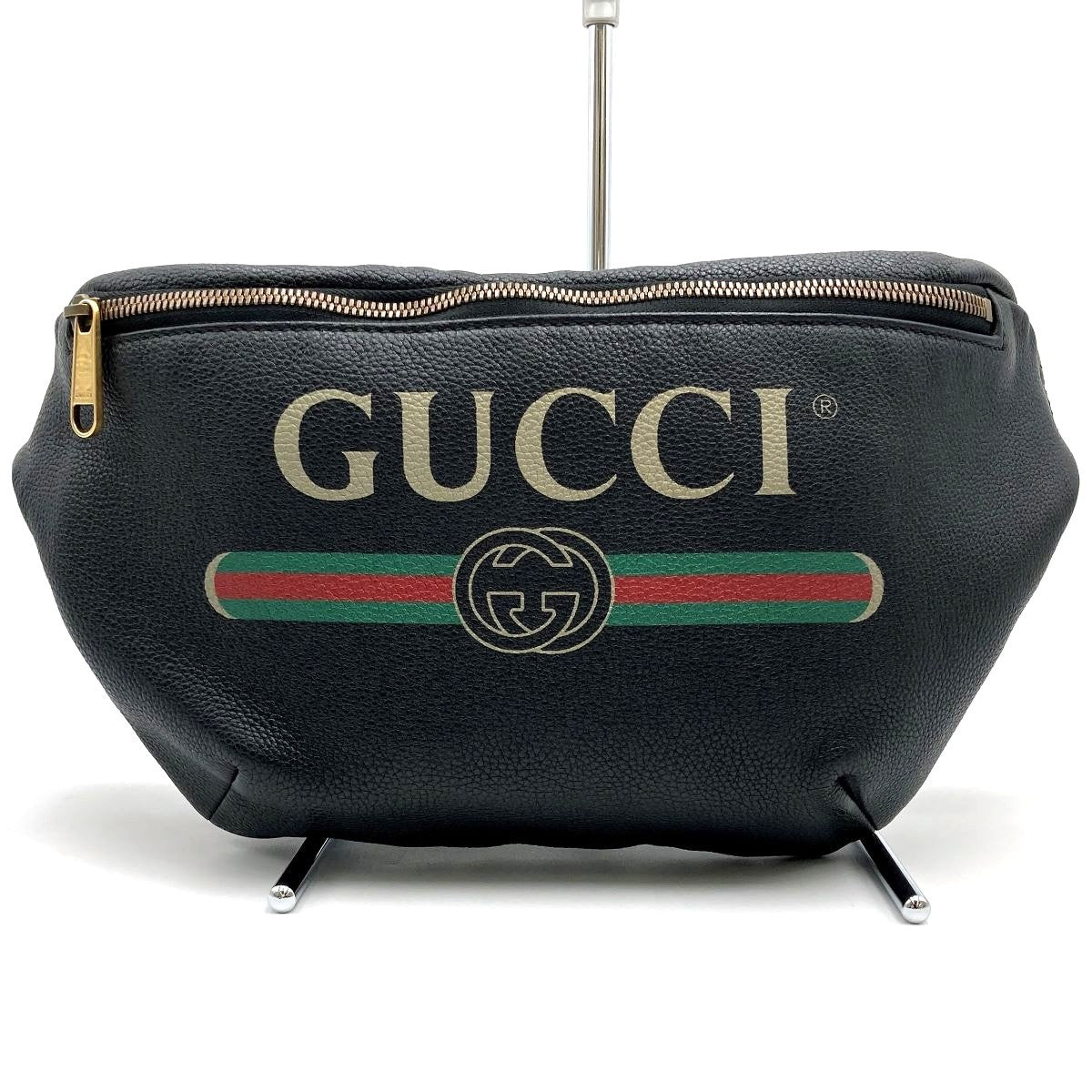 Gucci 493869 Sherry Line Waist Bag/Waist Pouch in Black Leather