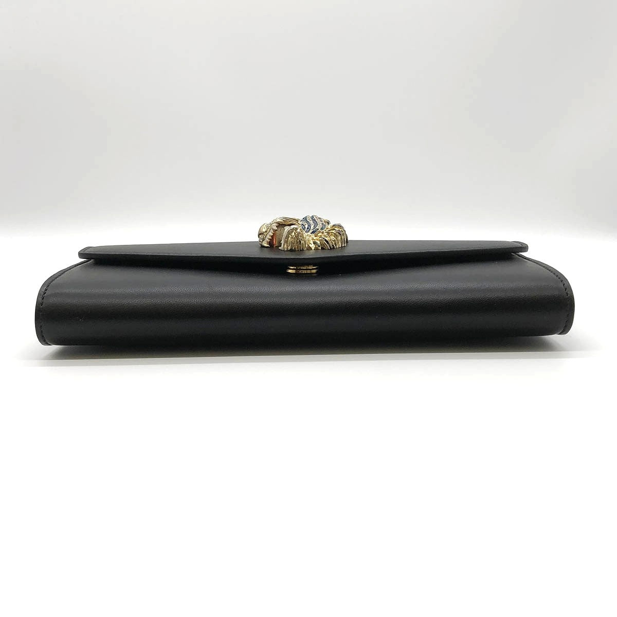 Gucci 576532 Raja Broadway Tiger Leather Clutch Bag in Black and Gold