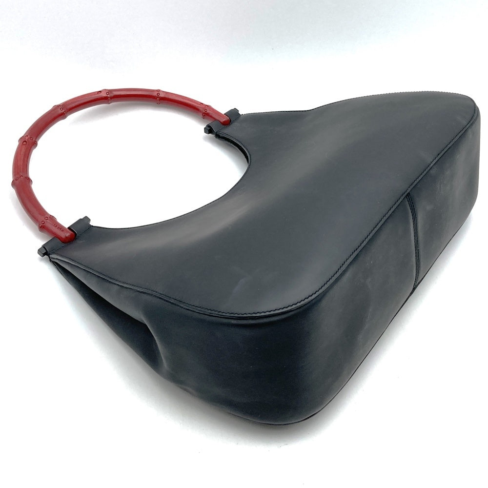 Gucci 001 3739 One-Shoulder Leather/Bamboo Shoulder Bag in Black/Red