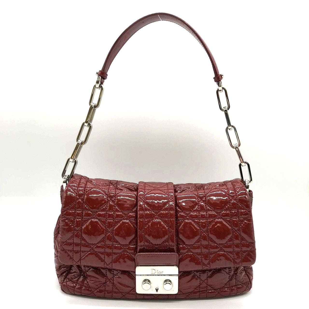 Dior Cannage Chain Shoulder Bag Handbag in Red Enamel/Leather