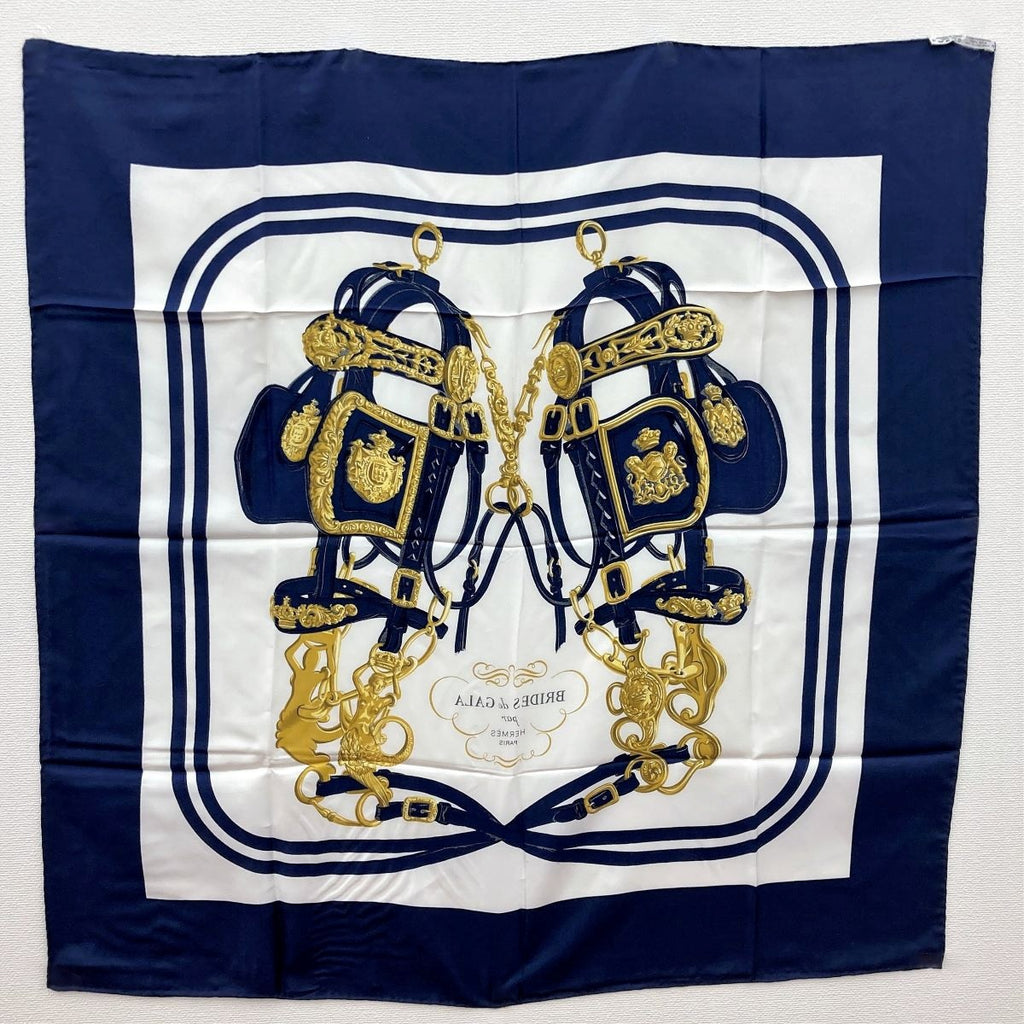 Hermès Scarf Carré 90 Brides de Gala Navy White