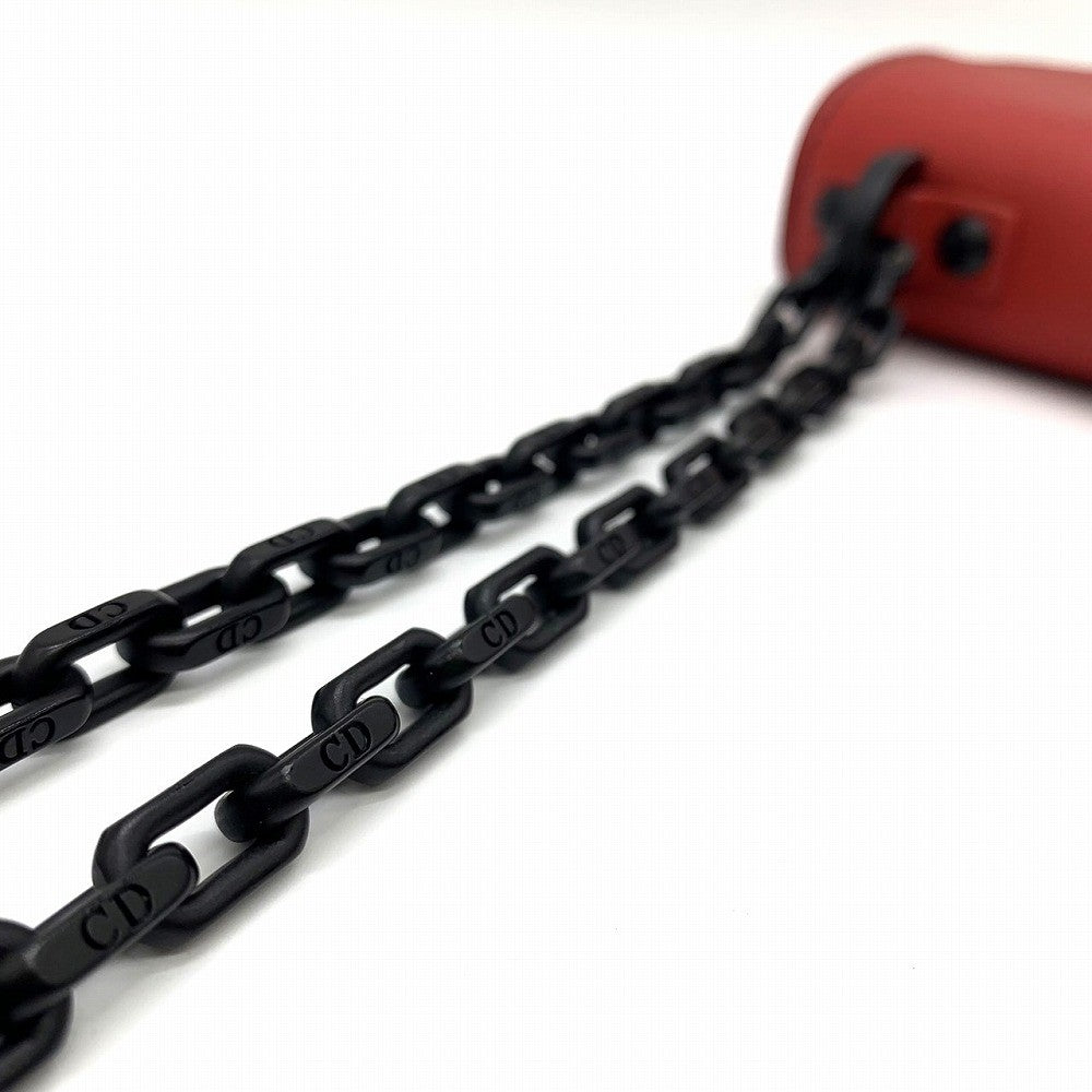 Dior J'Adore chain shoulder bag in red/black leather. Maria Grazia Chiuri