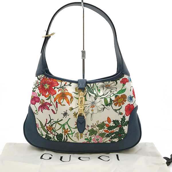 Gucci New Jackie Flora 550152 Shoulder Bag, One-Handle Canvas, Navy, Floral Print