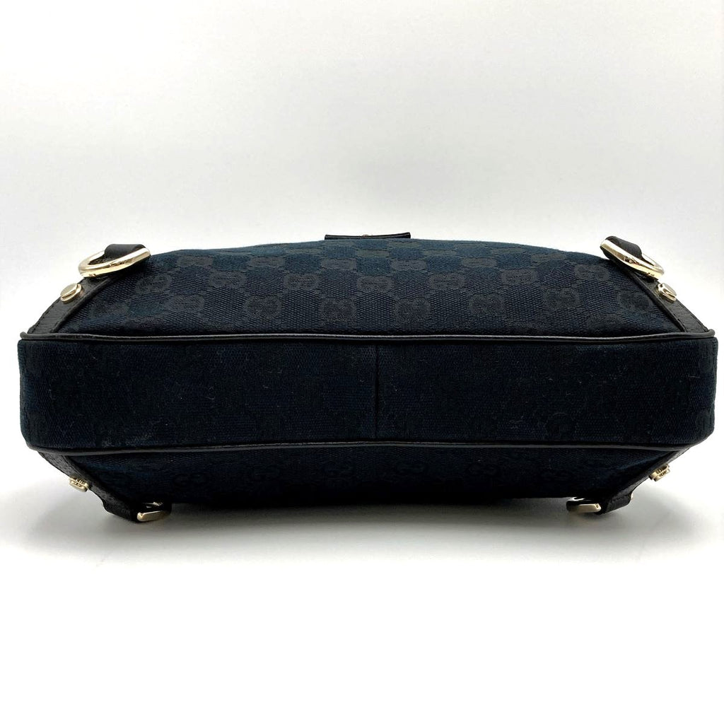 Gucci 130733 Abbey Line GG Canvas Shoulder Bag in Black Canvas and Leather