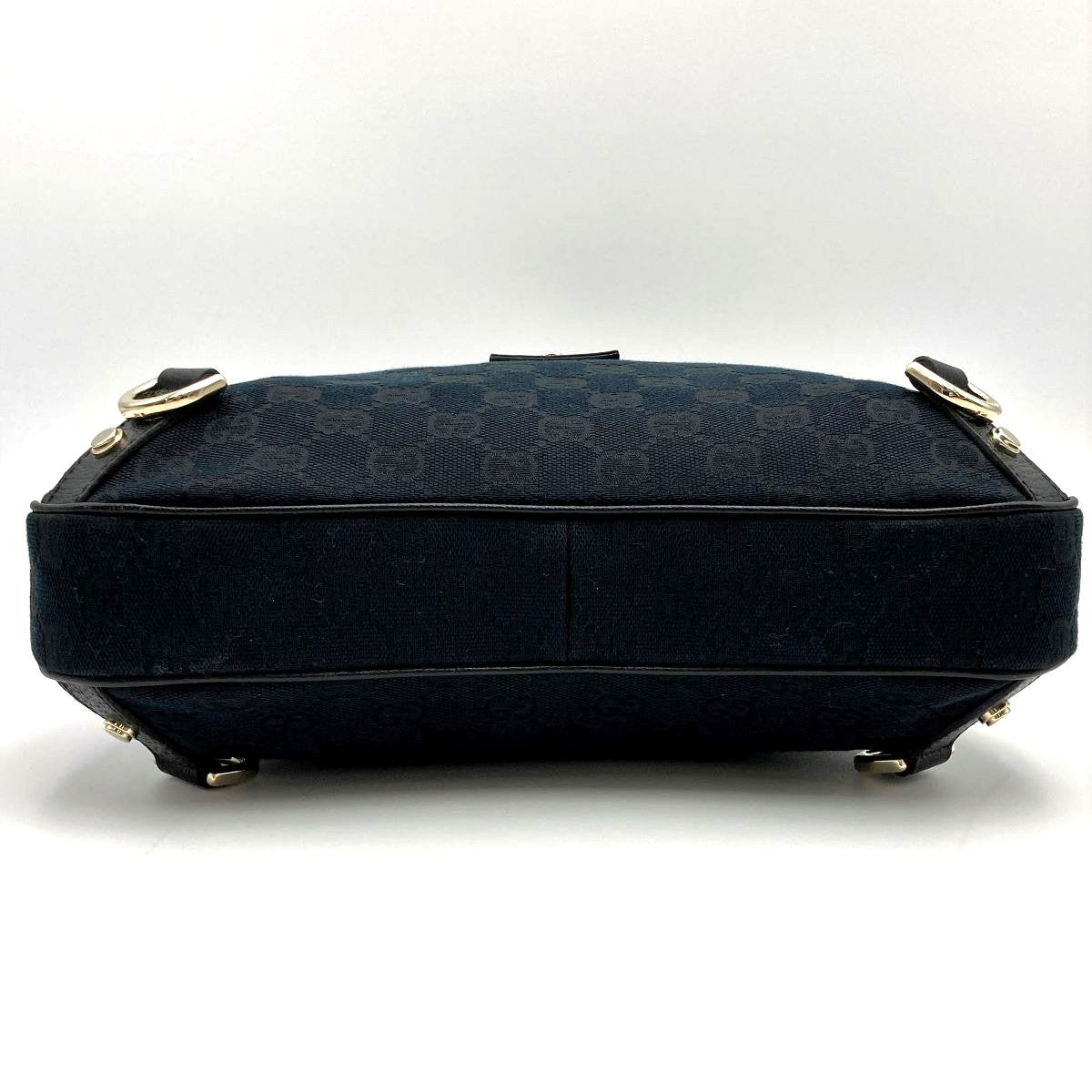 Gucci 130733 Abbey Line GG Canvas Shoulder Bag in Black Canvas and Leather
